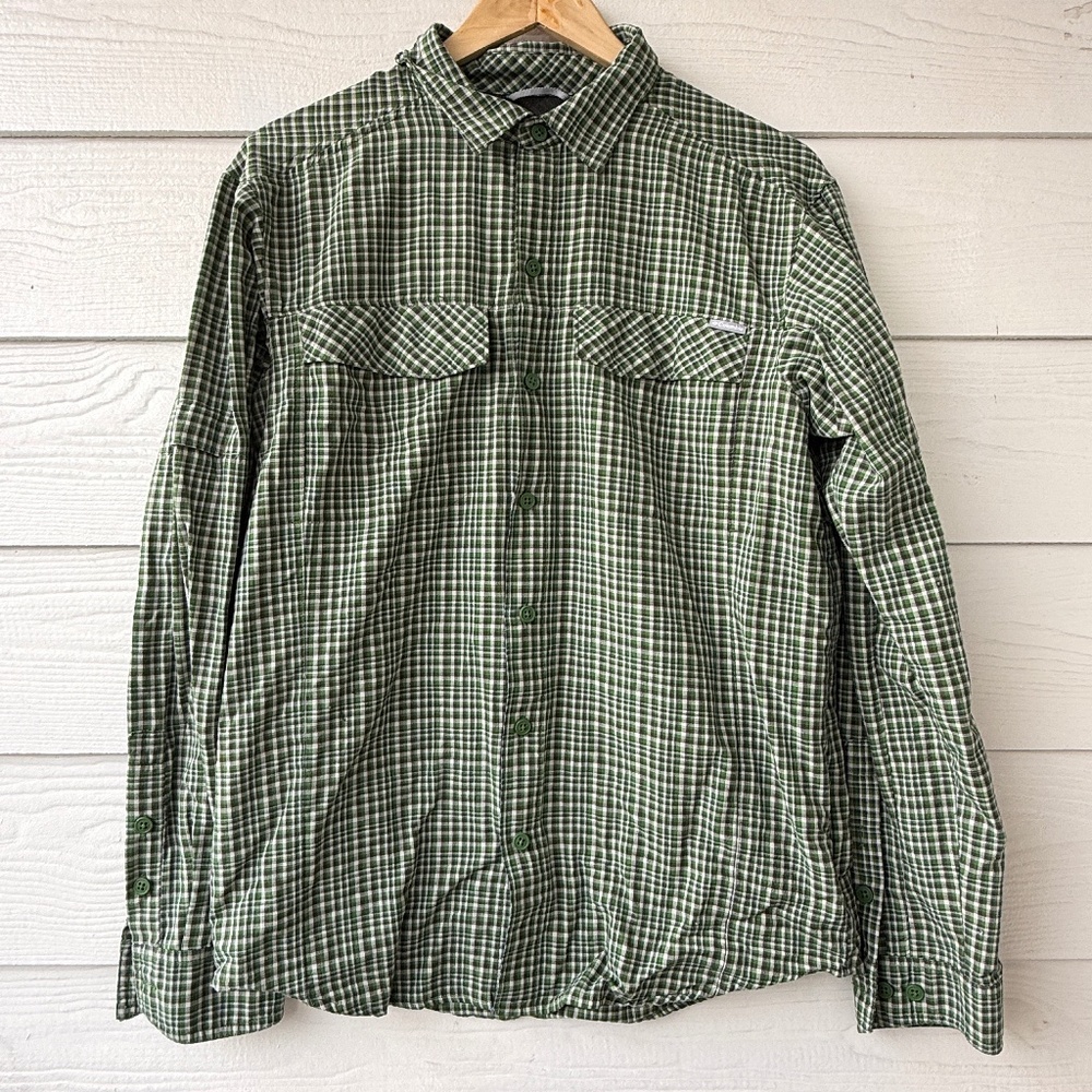 Columbia Omni-Shade Checkered Button-Up Shirt | Men’s S/M‎ | Green White |